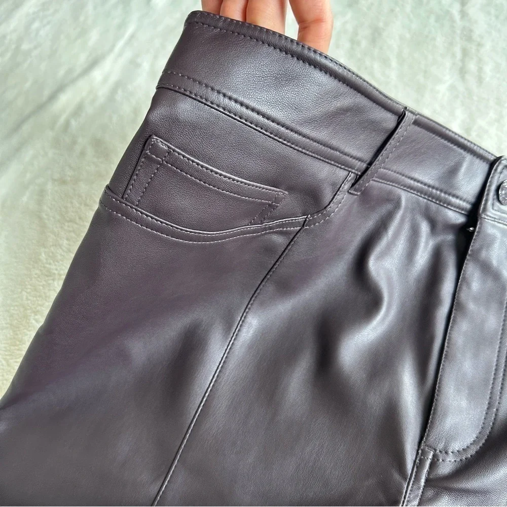 Mango NWT Faux Leather Purple Wine Wide High Waist Flare Pants EU 46 US L (14)